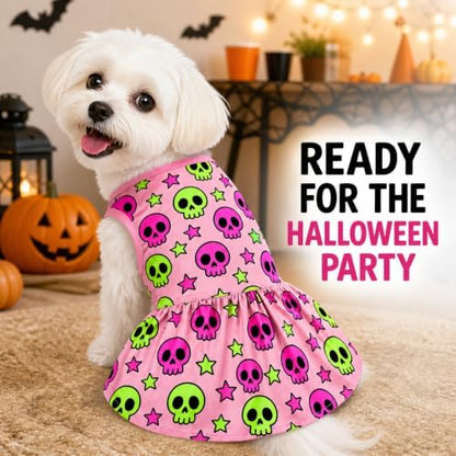 Halloween Dog Dress, Size Large, Hot Pink Skull Puppy Dress, Cute Spooky Pet Costume Clothes for Boy Girl Dogs, Halloween Holiday Party Outfit Pet Accessories - Image 2