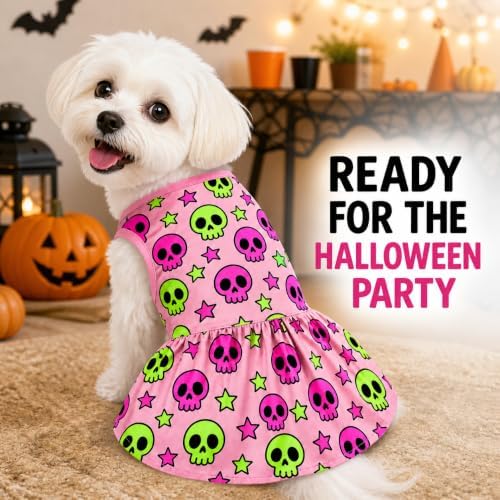 Halloween Dog Dress, Size X-Large, Hot Pink Skull Puppy Dress, Cute Spooky Pet Costume Clothes for Boy Girl Dogs, Halloween Holiday Party Outfit Pet Accessories - Image 2