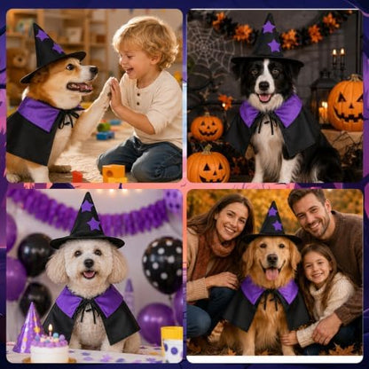Halloween Pet Costumes, Dog Halloween Costumes, Black and Purple Witch Cloak Wizard Hat Halloweens Costume for Small Medium Large Pet Cats Dogs Halloweens Costume Party Decorations Supplies - Image 7