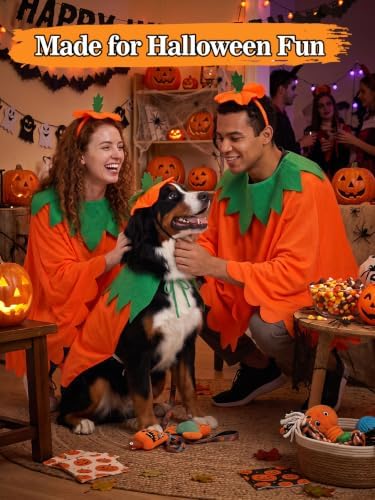 MEWTOGO Halloween Couples Dog Pumpkin Costumes, 3pcs Capes with Headbands - Image 5