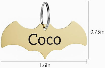 Stainless Steel Personalized Pet ID Tags, Art Design for Dog Tags, Cat Tags, Customized and Engraved on Both Sides of ID Tag, Bat in Black, Silver, Blue, Gold, Rose Gold Color