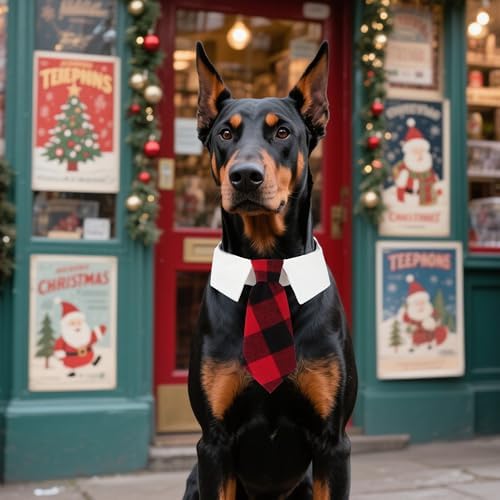 ADOGGYGO Christmas Dog Necktie, Xmas Pet Tuxedo Costume, Red Plaid Christmas Neck Tie Collars for Large Dogs (Large) - Image 3