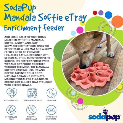 SodaPup Mandala Softie eTray –Durable Enrichment Feeder Made in USA, Non-Toxic, Pet-Safe, Food Safe Rubber for Mental Stimulation, Avoiding Overfeeding, Fresh Breath, Digestive Health, Calming, & More