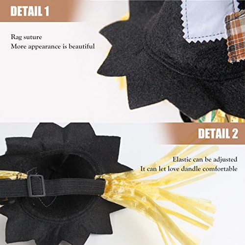 NAMSAN Pet Scarecrow Costume for Cats Small Dogs Rabbits, Halloween Cat Hat with Wig, Small Dog Scarecrow Hat, Halloween Cat Wig Straw Outfit for Holiday Party Cosplay Statue Decoration - Image 4