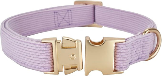 Soft Cotton Dog Collar with Metal Buckle Adjustable Heavy Duty Comfy Corduroy Collars for Small Medium Large Dogs,Lilac,Medium