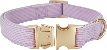 Soft Cotton Dog Collar with Metal Buckle Adjustable Heavy Duty Comfy Corduroy Collars for Small Medium Large Dogs,Lilac,Small