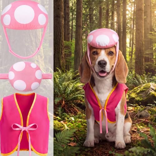 Huhumy 2 Pcs Halloween Dog Mushroom Costumes Pink Mushroom with White Hat by Huhumy