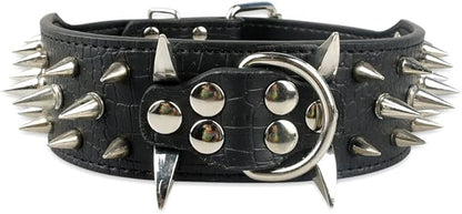 Serijoars Spiked Studded Dog Collar, PU Leather Dog Collar, Adjustable Pet Collars for Medium or Large Breed Pet (S, Black5)