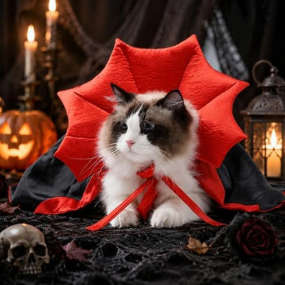 Funny Halloween Dog Cat Vampire Cloak Costume Stand-Collar Design Pet Cape Cosplay Apparel Holiday Party Dress Up Decoration(Vampire,S) - Image 5