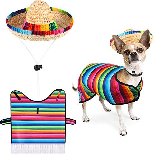 Weewooday 3 Pcs Dog Sombrero Hat and Poncho Halloween Dog Costume S by Weewooday