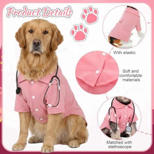 Dog Doctor Costume Cat Surgeon Nurse Costumes with Stethoscope, Pink, XL - Image 3