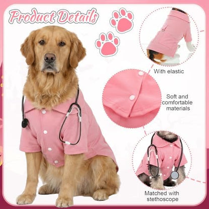 Dog Doctor Costume Cat Surgeon Nurse Costumes with Stethoscope, Pink, XL - Image 3