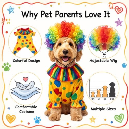Tallew 2 Pcs Halloween Dog Clown Costume Wig Cosplay Set, M - Image 3