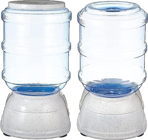Amazon Basics Automatic Pet Water Dispenser and Gravity Food Feeder Set for Cat and Dog, Easy to Clean, 152fl.oz food feeder, 135.3fl.oz water dispenser, Small, Pack of 2