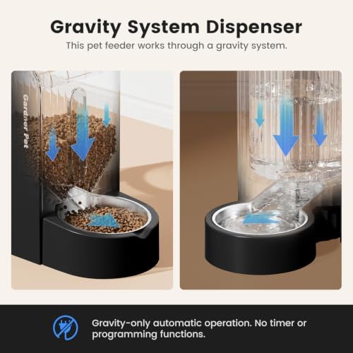 Gravity Automatic Cat Feeder, Water & Food Dispenser Set, Stainless Bowls