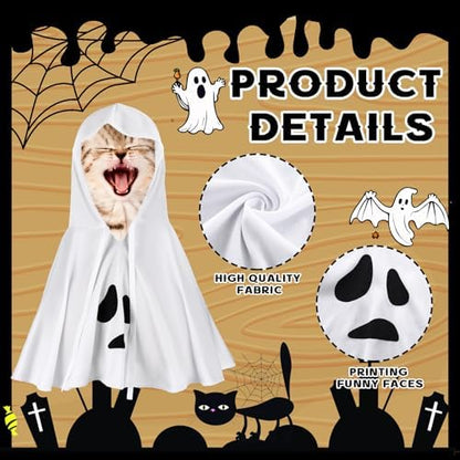Halloween Dog Ghost Costume White Dalmatian Pet Costume with Hats Ghost Costumes for Dogs Cats Pet Cosplay Cape Halloween Cats Clothes for Party Decorations(Small) - Image 3