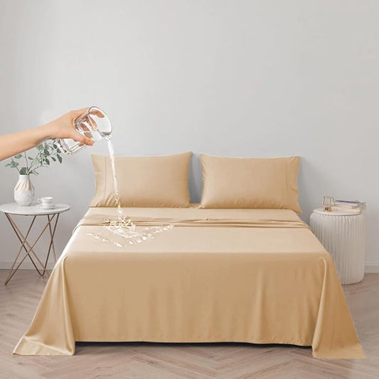 DUJUIKE Waterproof Bed Cover for Dog and Cats,Pet Hair Resistant Bed Sheet Cover, Protective Bed Liner Cover with 100% Waterproof Breathable Thin Fabric (Apricot Yellow, Queen 78 * 90 inch)