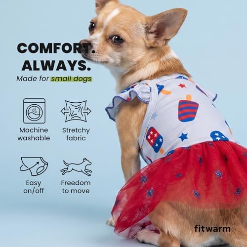 Fitwarm 4th of July Ice Pop Dog Dress, Patriotic Clothes for Small Dogs Girl, Festive Pet Outfit, Blue, Red, Medium - Image 6