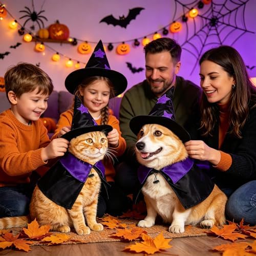 Halloween Pet Costumes, Dog Halloween Costumes, Black and Purple Witch Cloak Wizard Hat Halloweens Costume for Small Medium Large Pet Cats Dogs Halloweens Costume Party Decorations Supplies - Image 5