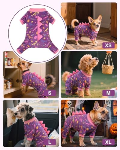 CuteBone Dinosaur Costume Dog Pajamas, Stretchy Spandex Crystal Velvet Sleepwear Coat for Small Dogs, Soft & Warm Pet Outfit Clothes for Cold Weather, Cozy Pullover Design COSP26XL - Image 5