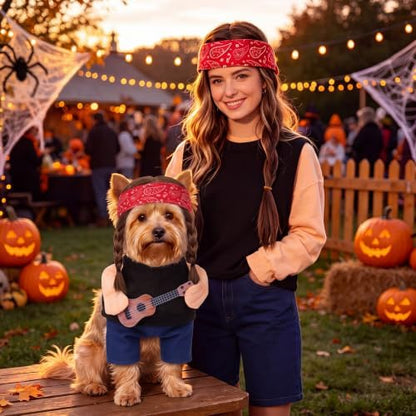 Huhumy Halloween Country Singer Dog Costume Guitar Wig Bandana for Dog, M - Image 5