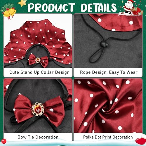 Dog Halloween Costume Cape Vampire Cloak with Bow Tie (Burgundy, LXL - Image 3