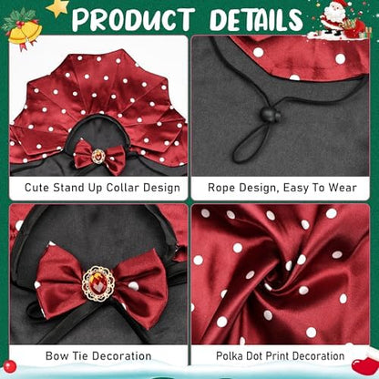 Dog Halloween Costume Cape Vampire Cloak with Bow Tie (Burgundy, SM - Image 3
