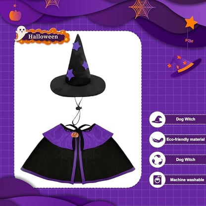 Dog Witch Costume - Dog Halloween Costume Adjustable Wizard Cape with Sewn PumpkinBrooch Witch Hat for Medium to Large Halloween Set for Parties Photo Shoots Daily Cosplay - Image 4