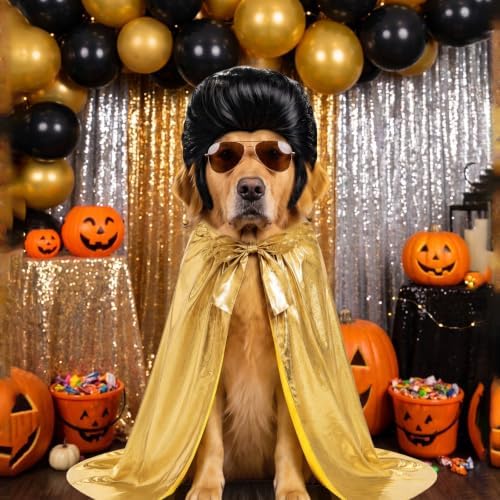 Mepase Halloween Large Dog Retro Rock Star Costume Set with Cape, Wig - Image 6