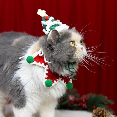 Christmas Dog Costume,Handmade Dog Outfit with Christmas Tree Cat Hat,Knitted Cat Costume,Adjustable Fit Pet Apparel for Cats and Small Sized Dogs,Gifts for Dogs and Cats - Image 6