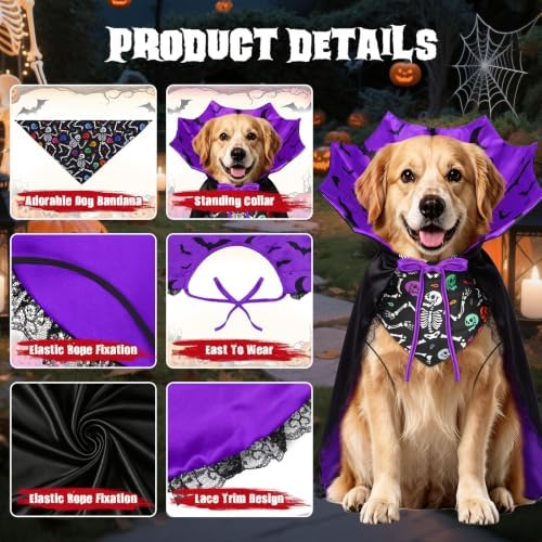 Dog Halloween Costumes with Black Bandana, Dog Vampire Cloak Cape(Purple,S) - Image 2