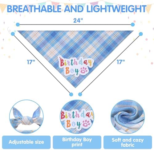 SCENEREAL Dog Birthday Bandana Hat Set, Puppy Birthday Party Supplies for Boys Dogs, Pet Birthday Scarf Outfit with Sign Banner and Balloons for Small Medium Large Dogs - Image 5