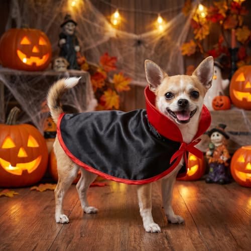 Halloween Cat Vampire Cloak Costume, Red Black Satin Cat Cape Stand Collar, Halloween Pet Cosplay Wizard Devil Outfit for Small Dogs, Kittens, Rabbits, Adjustable - Image 3