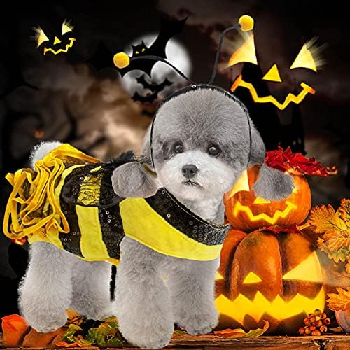 Bee Dog Costume - Bumblebee Pet Dress with Cap - Funny Halloween Outfit for Small, Medium, Large Dogs & Cats - Image 2
