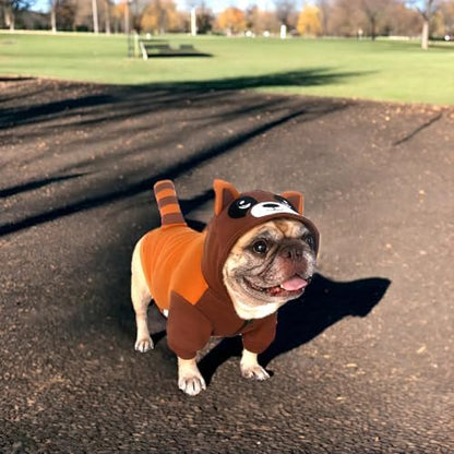 iChoue English Bulldog Halloween Brown Raccoon Costume Clothes Hoodies, XXL - Image 3