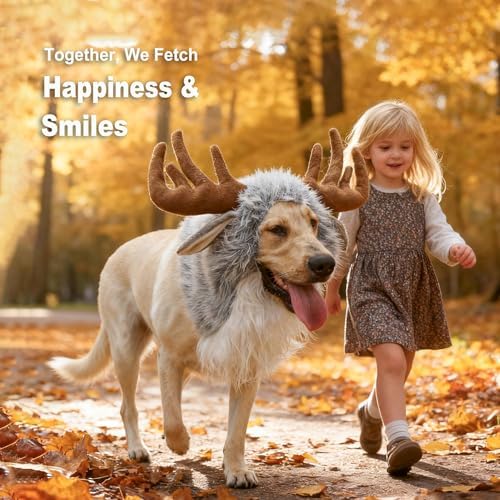 Onmygogo Funny Pet Reindeer Moose Costumes for Dog, Cute Furry Pet Wig for Halloween Christmas, Pet Clothing Accessories - Image 7