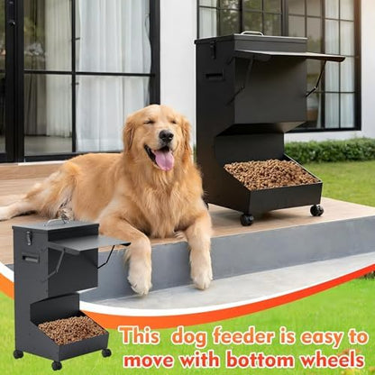 Willinglong 1 Pcs Automatic Large Dog Feeder with Lid and Wheels Outdoor 50 Lbs Self Feeding Pet Food Dispenser for Large Breed Dogs Pets