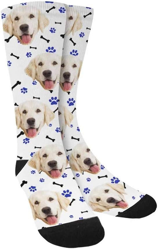 Custom Face Socks, Personalized Dog Lover Pet Photo Picture on Socks Unisex Athletic Crew Socks for Men Women