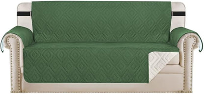 H.VERSAILTEX Reversible Sofa Slipcover Furniture Protector Water Resistant 2 Inch Wide Elastic Strap Sofa Cover Couch Covers Pet Kid Fit Seat Width Up to 66" (Sofa: 75" x 110", Christmas Green/Beige)