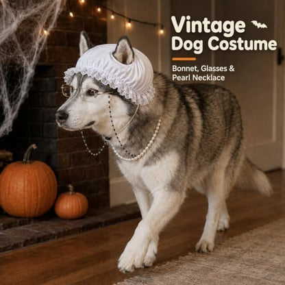 3 Pcs Dog Grandma Costume, Old Lady Mop Cap Pearl Necklace Granny Glasses - Image 7