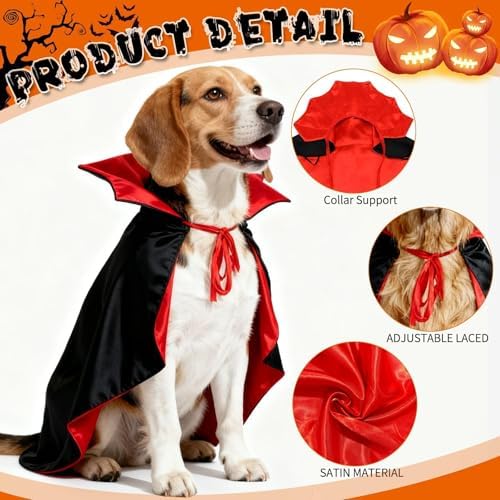 Olanrun Dog Costume - Dog Halloween Costumes Vampire Cloak, Wizard Outfit, Witch Cosplay Apparel Cape - Funny Party Dress Up Halloween Pet Costumes for Small Dogs, Cats (Black Red) - Image 2