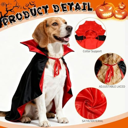 Olanrun Dog Costume - Dog Halloween Costumes Vampire Cloak, Wizard Outfit, Witch Cosplay Apparel Cape - Funny Party Dress Up Halloween Pet Costumes for Small Dogs, Cats (Black Red) - Image 2
