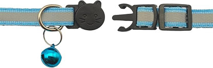 14 Pack Breakaway Cat Collar with Bell, Reflective Kitten Collar for Girl Boy Cats, Safety Buckle Adjustable 7.5-12.5 Inch, 0.4 Inch Width Lightweight, Pet Gifts (Sky Blue)
