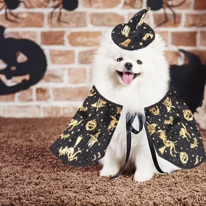 Estivaux Pet Halloween Costumes Dogs Cats Halloween Witch Pet Costume Cape Hat Halloween Vampire Cloak Wizard Cats Cosplay Clothes Apparel for Small Dogs Cats Halloween Party Decorations - Image 4