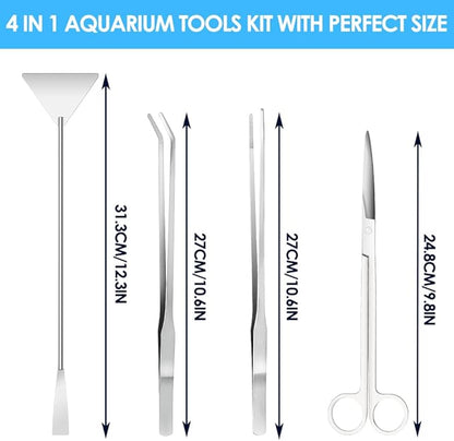 Gutsdoor Aquascape Tools Aquarium Kit, 4PCS Long Aquascaping Tools Stainless Steel Aquatic Plants Set for Fish Tank, Aquarium Plant Trimming