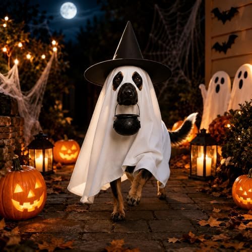 Halloween Dog Ghost Costume Pet Ghost Cape Hat Witch Candy Pot for L XL - Image 6