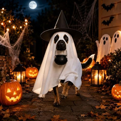 Halloween Dog Ghost Costume Pet Ghost Cape Hat Witch Candy Pot for L XL - Image 6