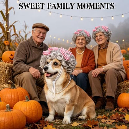 EXPAWLORER 4 Pcs Dog Halloween Old Lady Costume, Funny Pet Grandma Outfit with Adjustable Curler Wig, Pearl Necklace, Glasses and Chain, Ideal for Halloween, Christmas, Cosplay & Pet Birthday Parties - Image 6