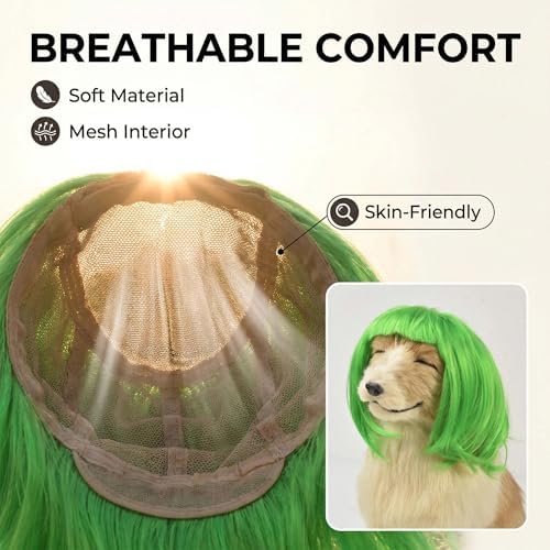 Dog Bob Wig Cat Halloween Costume for Small Medium Large Dog,Green - Image 6