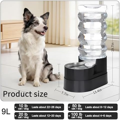 RIZZARI 9L Elevated Dog Water Dispenser: Filtered Gravity Waterer